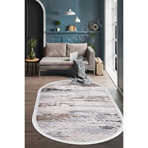 Halı Gri14 Cool Karo Saçaklı Oval Kaymaz Kesme Ince Yolluk Kilim Salon Halısı Modelleri 80x150 cm