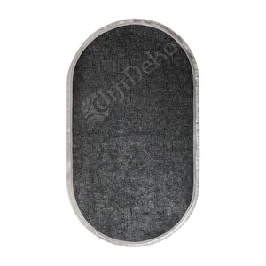 Halı Antrasit Cool K1290 Saçaklı Oval Kesme Ince Yolluk Kilim Salon Halısı Modelleri 80x550 cm
