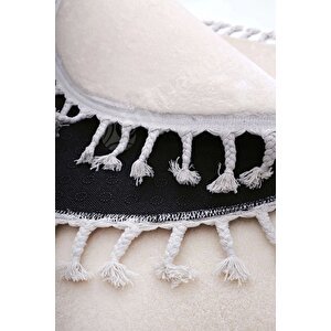 Peluş Halı Krem Cool Saçaklı Oval Post Kesme Yolluk Kilim Salon Halısı Modelleri 160x300 cm