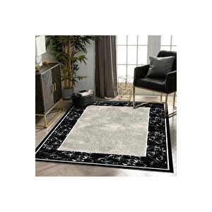 Halı Siyah Cool K0560 Yıkanabilir Saçaksız Kesme Ince Yolluk Kilim Salon Halısı Modelleri 80x300 cm