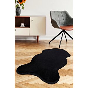 Siyah Şekilli Post Dokuma Halı Peluş Yumuşacık Kaymaz Antibakteriyel 120x180 cm