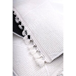 Pamuklu Beyaz Bohem Saçaklı Koridor Oturma Odası Ve Salon Halısı 120x200 cm