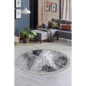 Halı Antrasit Cool Karo Saçaklı Yuvarlak Kesme Ince Yolluk Kilim Salon Halısı Modelleri 180x180 cm