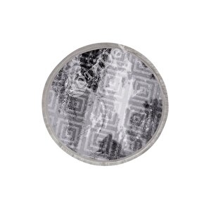 Halı Antrasit Cool Karo Saçaklı Yuvarlak Kesme Ince Yolluk Kilim Salon Halısı Modelleri 180x180 cm