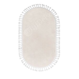 Peluş Halı Krem Cool Saçaklı Oval Post Kesme Yolluk Kilim Salon Halısı Modelleri 60x400 cm 
