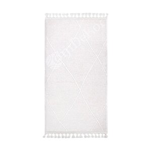 Pamuklu Beyaz Bohem Saçaklı Koridor Oturma Odası Ve Salon Halısı 120x180 cm