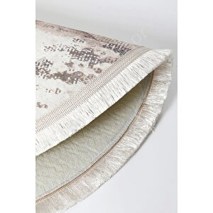 Halı Bej Cool K1280 Yıkanabilir Saçaklı Oval Kesme Ince Yolluk Kilim Salon Halısı Modeli