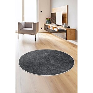 K1290 Antrasit Saçaksız Dijital Yuvarlak Halı Kaymaz Yıkanabilir Mutfak Salon Halısı 100x100 cm