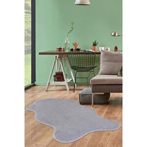 Peluş Halı Açık Gri Cool Yıkanabilir Şekilli Post Yolluk Kilim Salon Halısı Modelleri 80x120 cm