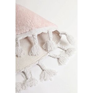 Pembe Oval Post Halı Saçaklı Peluş Yumuşacık Antibakteriyel Çocuk Mutfak Salon Halısı