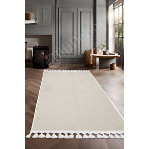 Halı Cool Krem Pramit Yıkanabilir Saçaklı Kesme Ince Yolluk Kilim Salon Halısı Modelleri 140x800 cm