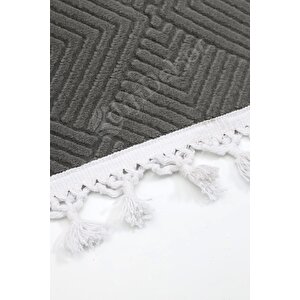Halı Cool Antrasit Pramit Kaymaz Yıkanabilir Saçaklı Yolluk Kilim Salon Halısı Modelleri 80x600 cm