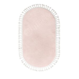 Pembe Oval Post Halı Saçaklı Peluş Yumuşacık Antibakteriyel Çocuk Mutfak Salon Halısı 60x450 cm