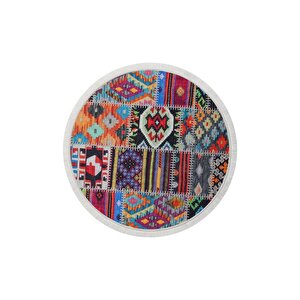 Halı Çok Renkli 9010 Saçaklı Yuvarlak Kesme Ince Yolluk Kilim Salon Halısı Modelleri 130x130 cm