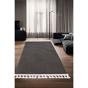 Halı Cool Antrasit Sahra Kaymaz Yıkanabilir Saçaklı Kare Yolluk Salon Halısı Modelleri 100x650 cm