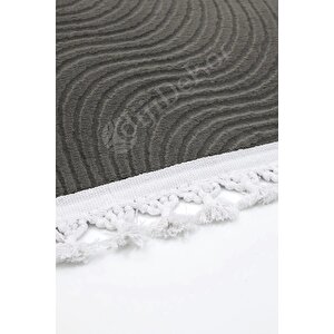 Halı Cool Antrasit Sahra Kaymaz Yıkanabilir Saçaklı Kare Yolluk Salon Halısı Modelleri 80x200 cm