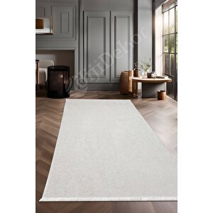 Halı Krem Cool Janjanlı Saçaklı Kaymaz Kesme Ince Yolluk Kilim Salon Halısı Modelleri 140x800 cm
