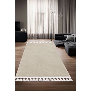 Halı Krem Sahra Yıkanabilir Saçaklı Kaymaz Kesme Ince Yolluk Kilim Salon Halısı Modelleri 150x550 cm