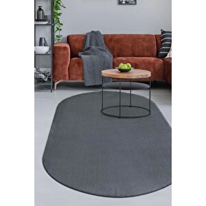 Peluş Halı Koyu Gri Cool Yıkanabilir Oval Kesme Post Yolluk Kilim Salon Halısı Modelleri 150x500 cm