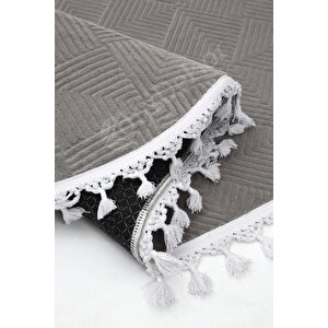 Halı Cool Gri Pramit Desenli Yıkanabilir Saçaklı Oval Yolluk Kilim Salon Halısı Modelleri