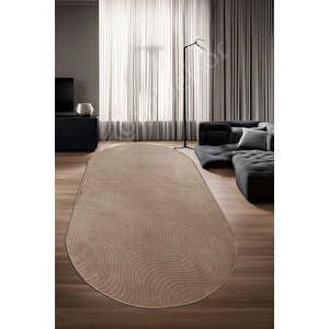 Avangard Oval Halı Sahra Kahve Salon Koridor Antre Mutfak Halısı Silinebilir Yolluk 60x250 cm