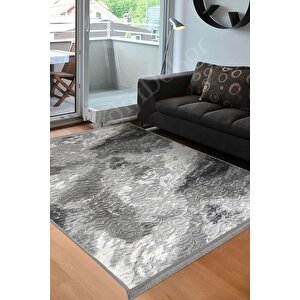 Halı Antrasit Cool Yıkanabilir Saçaklı Kaymaz Delüxe Yolluk Kilim Salon Halısı Modelleri 150x233 cm