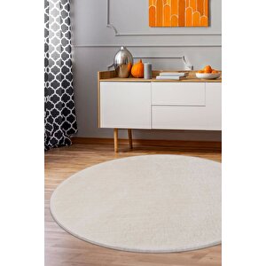Peluş Halı Açık Vizon Cool Yıkanabilir Yuvarlak Post Yolluk Kilim Salon Halısı Modeli 120x120 cm