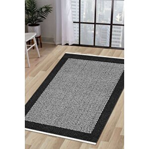 Halı Antrasit Cool Kr4040 Saçaklı Kaymaz Kesme Ince Yolluk Kilim Salon Halısı Modelleri 140x200 cm