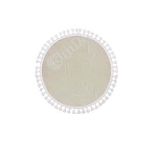 Halı Cool Krem Sahra Kaymaz Yıkanabilir Saçaklı Yuvarlak Yolluk Salon Halısı Modelleri 200x200 cm