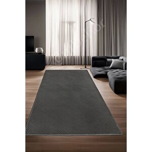 Halı Cool Antrasit Pramit Desenli Kaymaz Yıkanabilir Yolluk Kilim Salon Halısı Modelleri 140x550 cm