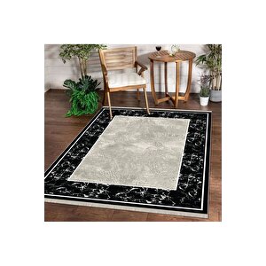 Halı Siyah Cool K0560 Yıkanabilir Saçaklı Kesme Ince Yolluk Kilim Salon Halısı Modelleri 200x290 cm