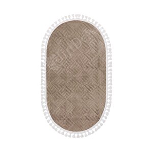 Avangard Oval Halı Pramit Kahve Salon Koridor Antre Mutfak Halısı Silinebilir Ponpon Saçak 80x550 cm