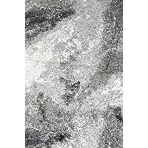 Delüxe Antrasit Saçaklı Oval Halı Yeni Kabartmalı Model Salon Halısı 80x350 cm