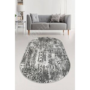Halı Gri Iskandinav Yıkanabilir Saçaksız Oval Delüxe Yolluk Kilim Salon Halısı Modelleri 120x550 cm