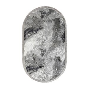 Delüxe Antrasit Saçaklı Oval Halı Yeni Kabartmalı Model Salon Halısı 60x400 cm 