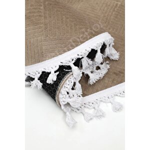 Avangard Oval Halı Pramit Kahve Salon Koridor Antre Mutfak Halısı Silinebilir Ponpon Saçak