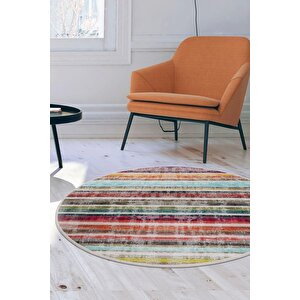 Halı Multi Cool Yıkanabilir Saçaksız Yuvarlak Kesme Ince Yolluk Kilim Salon Halısı Modeli 140x140 cm