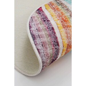 Halı Multi Cool Yıkanabilir Saçaksız Yuvarlak Kesme Ince Yolluk Kilim Salon Halısı Modeli 140x140 cm