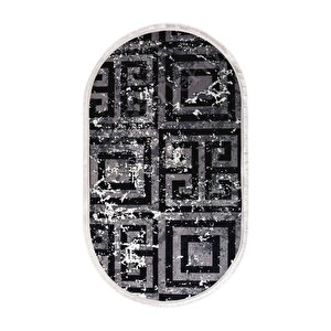 Halı Siyah Cool K1320 Saçaklı Oval Kaymaz Kesme Ince Yolluk Kilim Salon Halısı Modelleri 180x300 cm