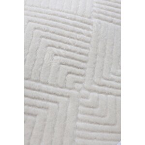 Avangard Oval Halı Pramit Krem Salon Koridor Antre Mutfak Halısı Silinebilir Ponpon Saçak 120x180 cm
