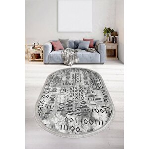 Halı Gri Iskandinav Yıkanabilir Saçaklı Oval Delüxe Yolluk Kilim Salon Halısı Modelleri 120x500 cm