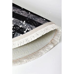 Halı Siyah Cool K1320 Saçaklı Oval Kaymaz Kesme Ince Yolluk Kilim Salon Halısı Modelleri 120x400 cm