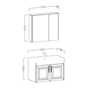 Ubm Retro 80 Cm Banyo Dolabı Seti Antrasit