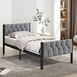 Karyola, Stil Metal Karyola, 90x190 Cm, Kapitone İşlemeli Karyola