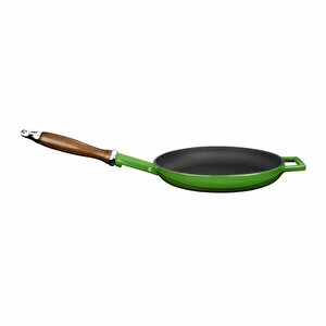 Döküm Yuvarlak Kızartma Tavası Çap(ø)24cm Döküm Demir Ahşap Saplı. - Yeşil
