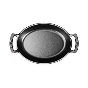 Döküm Oval Sahan Ölçü 27x20cm. Döküm Demir Yekpare Çift Kulplu - Kırmızı