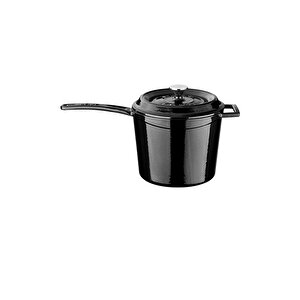 Döküm Yuvarlak Sos Tenceresi.  Çap(ø18 Cm. Döküm Demir Yekpare Saplı Trendy Serisi - Siyah
