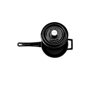Lava Döküm Yuvarlak Sos Tenceresi.  Çap(ø18 Cm. Döküm Demir Yekpare Saplı Trendy Serisi - Siyah
