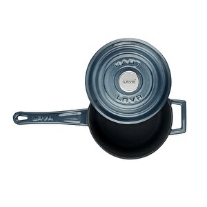 Döküm Yuvarlak Sos Tenceresi Çap(ø)16cm. Döküm Demir Yekpare Saplı Premium Serisi - Majolica Gri