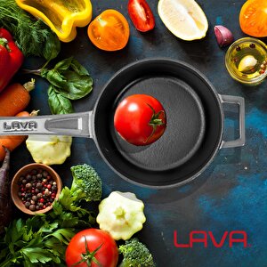 Lava Döküm Yuvarlak Sos Tenceresi Çap(ø)16cm. Döküm Demir Yekpare Saplı Premium Serisi - Majolica Gri